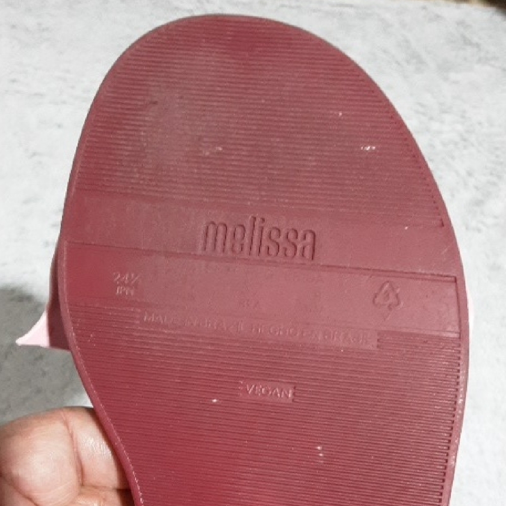 MELISSA  Sandals Size 8 with Pink Bow and BURGUNDY  Straps - Picture 7 of 12